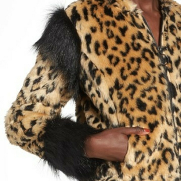 Leith Fur Plush Fur Leopard Coat Jacket Zipper S - Picture 4 of 8